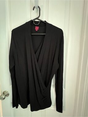 212 Collection Black Faux Wrap Top